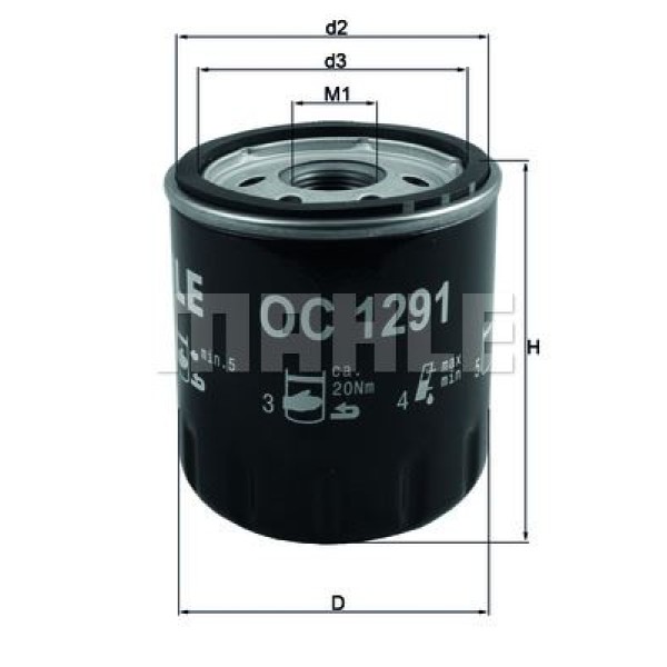 MAHLE-KNECHT OC1291 Yağ Filtresi Polo 14- / A1 14- / Fabia 14- 1.4 TDI