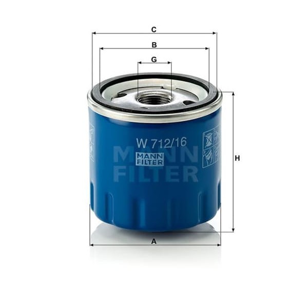 MANN W71216 Yağ Filtresi Doblo Uno Marea Panda 03- / 145 95- 146 96- 147 01-10 156 00- 1.1 1.2 1.4 1 