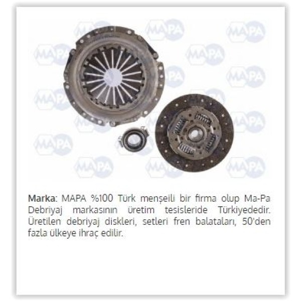 MAPA 15215900 Debriyaj Seti Primera 1.8 16V 99-01 Almera Tıno 1.8 00- Almera II 1.8 00- Qg18De 