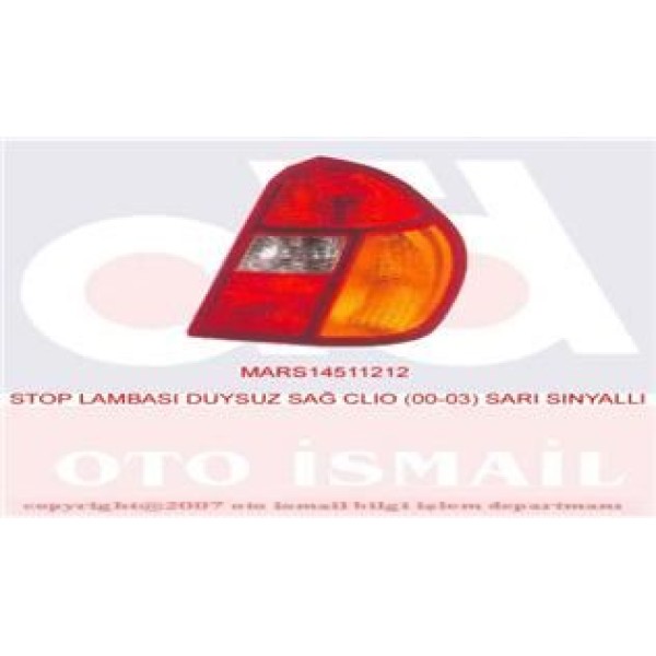 MARS 511212 Stop Lambası Sağ CLIO II Symbol 00-04 Sarı Sinyalli Duysuz