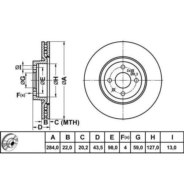 MGA 50101 Fren Diski Ön Linea 07- Doblo 06- Marea 96- Bravo Idea 04- Stilo 01- Havalı 284Mm