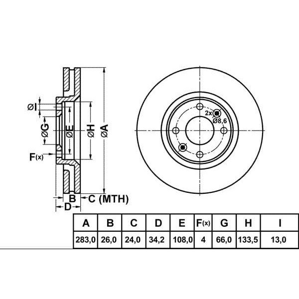MGA 50104 Fren Diski Ön 207 06- 307 00- 308 07- 1007 05- 2008 13- 3008 09- Partner 08- / Xsara C3 II 