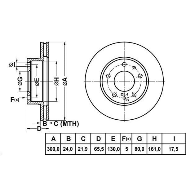 MGA 50108 Fren Diski Ön Ducato 94-16 / Boxer 94-16 / Jumper 94-16 Havalı 300Mm 
