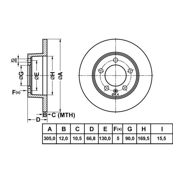 MGA 50110 Fren Diski Arka Master II 98- / Movano A 98- / Interstar 02- Düz 305Mm