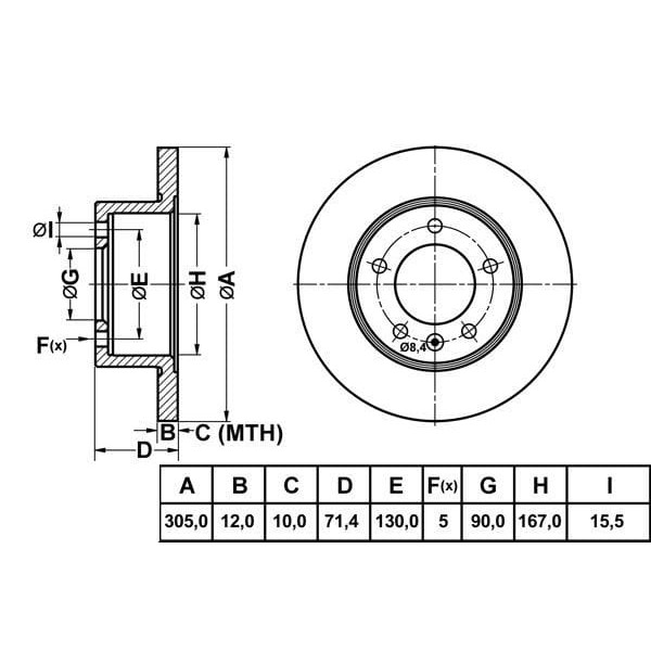 MGA 50117 Fren Diski Arka Master III 10- / Movano B 10- / Nv400 10- Tek Teker Düz 305Mm 