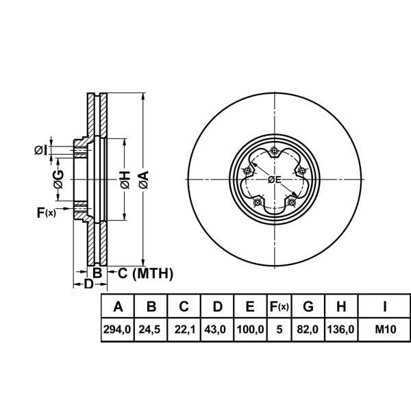 MGA 50118 Fren Diski Ön Transit V184 Arkadan Çekıslı Havalı 293,6Mm