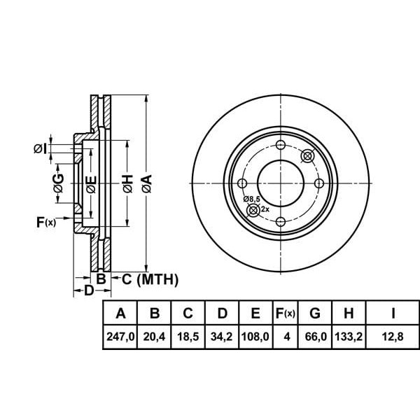 MGA 50124 Fren Diski Ön 106 91- 205 86- 206 98- 306 93- 309 / Ax 88- Saxo 96- Xsara 97- Havalı 247Mm