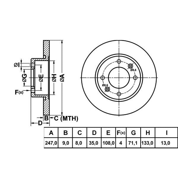MGA 50126 Fren Diski Arka 307 00- 1007 05- Partner 96- / Xsara Picasso 99- C2 02- C3 I 02- C3 Plurıe