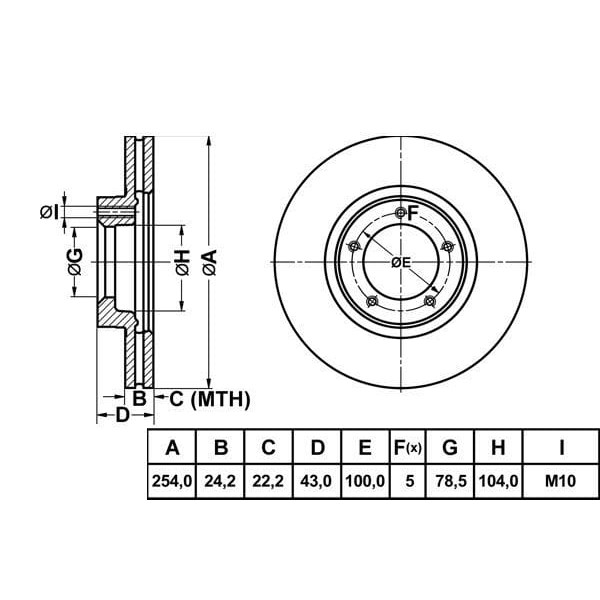MGA 50135 Fren Diski Ön Transit T12 Havalı 254Mm