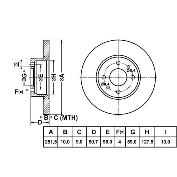 MGA 50140 Fren Diski Arka Linea 07- Bravo II 07- Stilo 01- / 164 87- Düz 251Mm