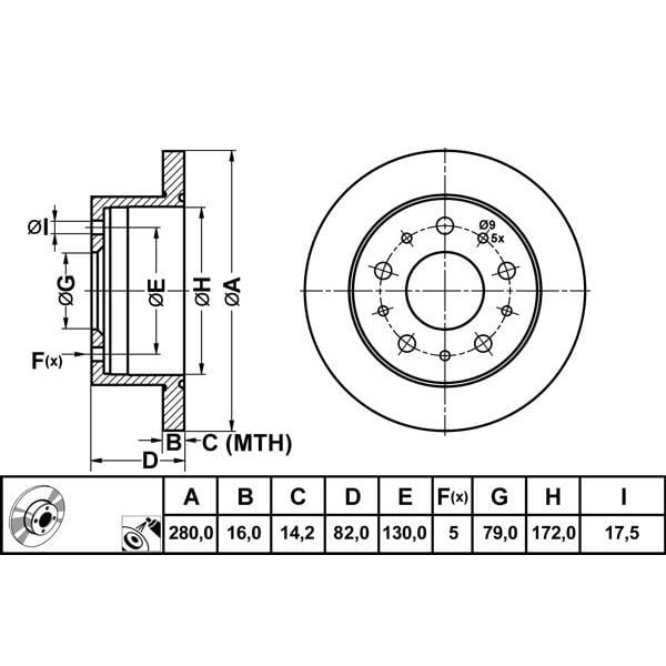 MGA 50141 Fren Diski Arka Ducato III 06- / Boxer III 06- / Jumper III 06- Düz 280Mm