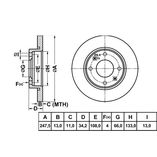 MGA 50150 Fren Diski Ön 206 98- 206 - Te3 09- 306 93- / Xsara 97- Düz 247Mm