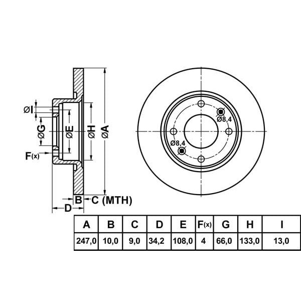 MGA 50151 Fren Diski Ön 106 91- 205 83-93 / Zx 91-97 Saxo 96- C15 Düz 247,25Mm 