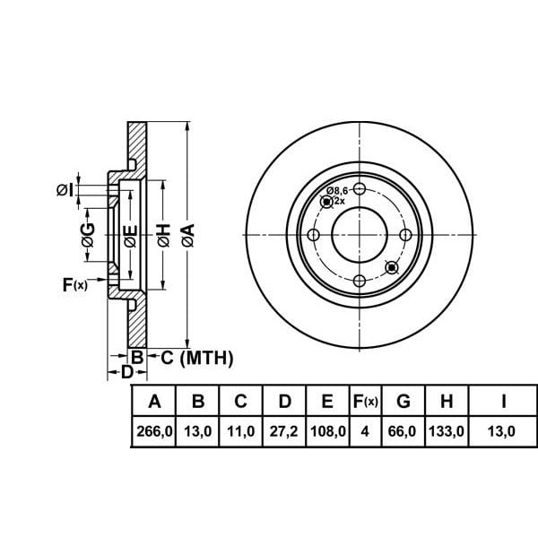 MGA 50155 Fren Diski Ön 301 12- Partner 96- / C-Elysee 12- C2 03- C3 I 02- C4 Cactus 14- Berlingo 96 