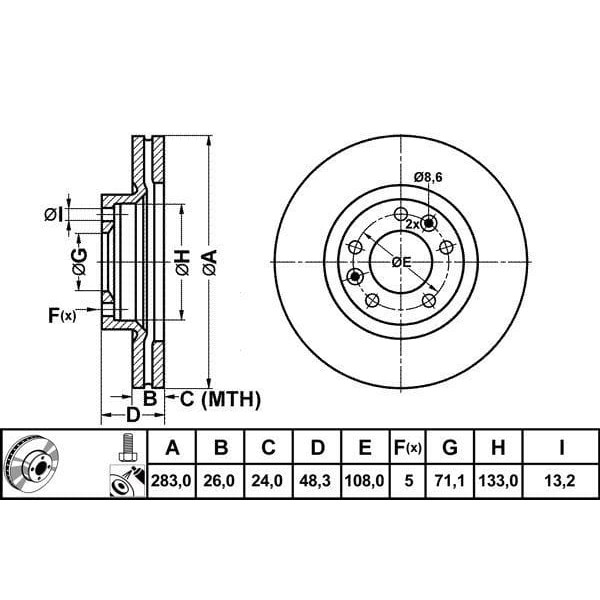 MGA 50158 Fren Diski Ön 407 04- 508 10- 607 00- / Xm 92-94 Havalı 283Mm 