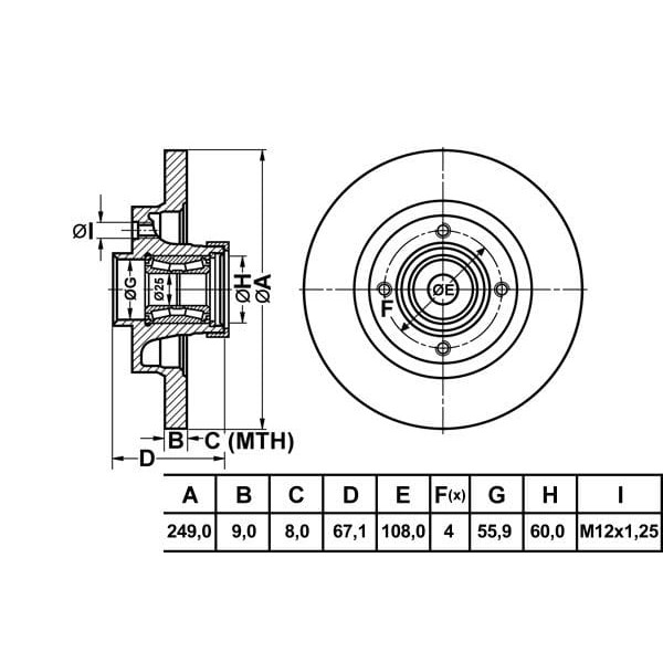 MGA 50160 Fren Diski Arka 307 00- / C4 04- Düz 249Mm 
