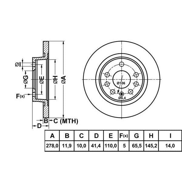 MGA 50161 Fren Diski Arka Croma 05- / Vectra C 02- Sıgnum 02- / 9-3 02- Düz 278Mm
