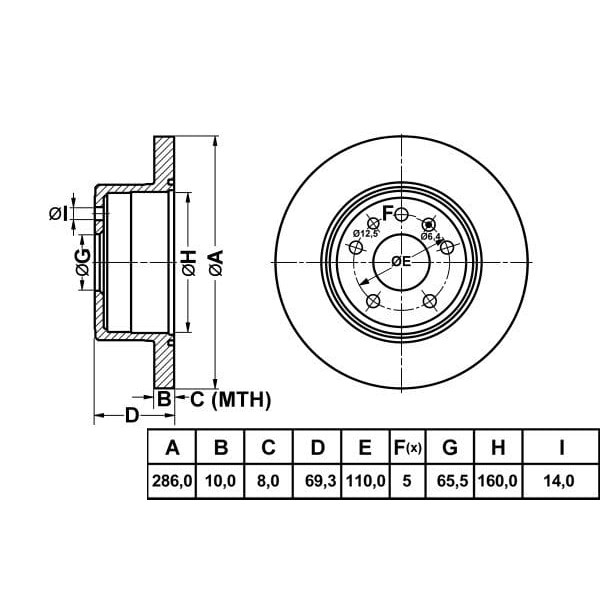MGA 50164 Fren Diski Arka Vectra B 95- / 900 93- 9-3 98- 9-5 97- Düz 286Mm 5 Bijon