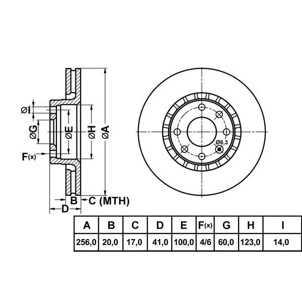 MGA 50167 Fren Diski Ön Astra F 91- Vectra A 88- Corsa B 93- Tigra A 94- Havalı 256Mm 
