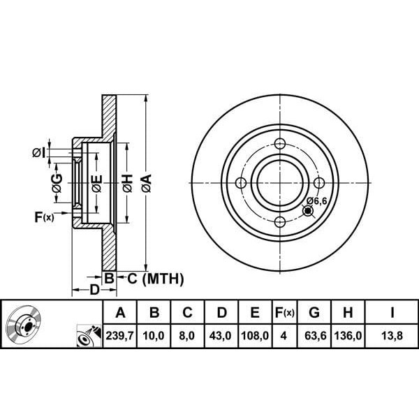 MGA 50169 Fren Diski Ön Fiesta III 89-95 Escort V 90-92 1.3 Orion III 90- 1.3 Düz 239,45Mm 