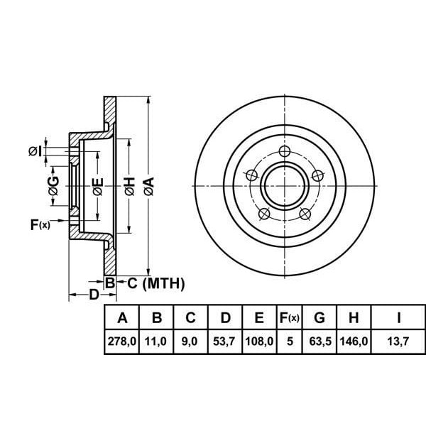 MGA 50172 Fren Diski Arka Tourneo Connect 02- Transit Connect 02- Düz 278Mm 