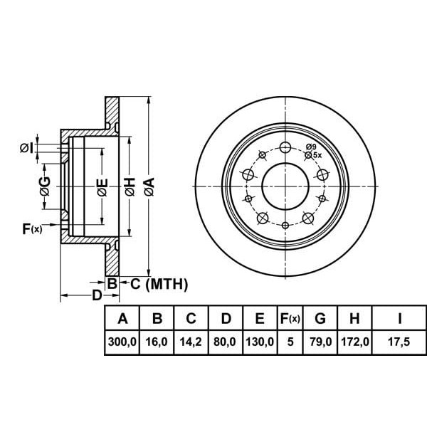 MGA 50182 Fren Diski Arka Ducato III 06- / Boxer III 06- / Jumper III 06- Düz 300Mm 