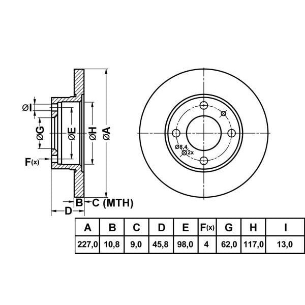 MGA 50200 Fren Diski Ön M124 Murat 131 Panda 80- / Ibiza I 84-93 Düz 227Mm