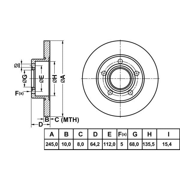 MGA 50207 Fren Diski Arka Passat B5 96- / 100 90- A6 94- / Superb I 01- Düz 245Mm 