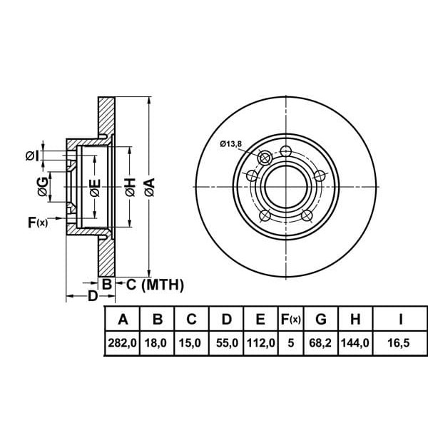 MGA 50209 Fren Diski Ön Transporter T4 90- 15 Jant Düz 282Mm 