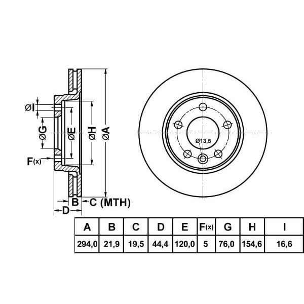 MGA 50212 Fren Diski Arka Transporter T5 03- Transporter T6 15- 16 Jant Havalı 294Mm