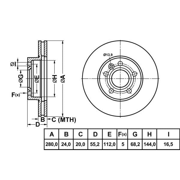 MGA 50213 Fren Diski Ön Transporter T4 96-03 Havalı 280Mm 