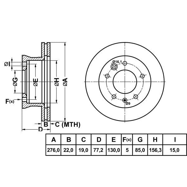 MGA 50214 Fren Diski Ön Lt28-35 96-06 Lt28-46 96-06 / Sprinter 95-06 Havalı 276Mm