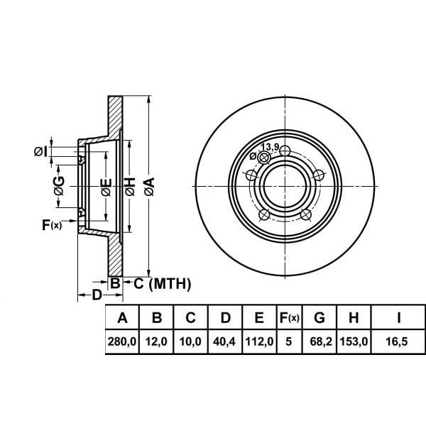 MGA 50216 Fren Diski Arka Transporter T4 T4 97-03 Düz 280Mm 5 Bijon 