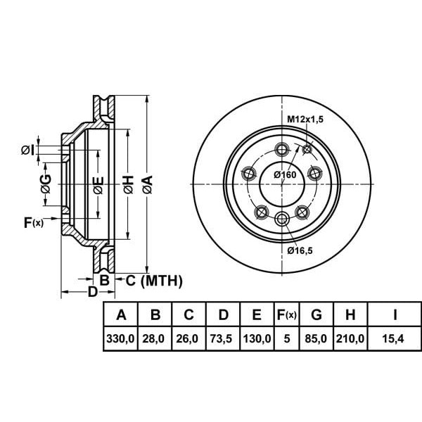 MGA 50220 Fren Diski Arka Touareg 7L 02- Touareg 7P 10- / Q7 06- / Cayenne Havalı 330Mm 