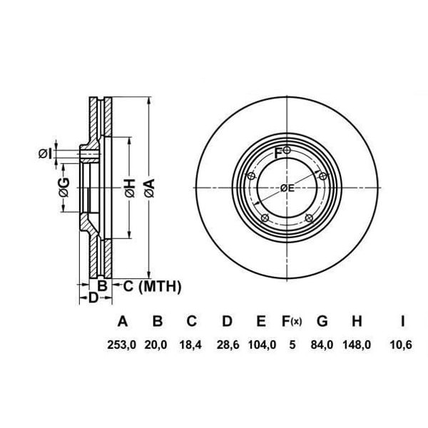 MGA 50228 Fren Diski Ön H100 Mınıbüs 94-08 Kamyonet 97-03 Havalı 253Mm 