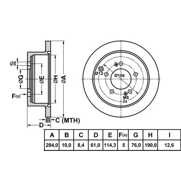 MGA 50230 Fren Diski Arka İx35 09- Santafe 00- Trajet 99- Tucson 04- / Sportage 04- Sportage 09- Düz 