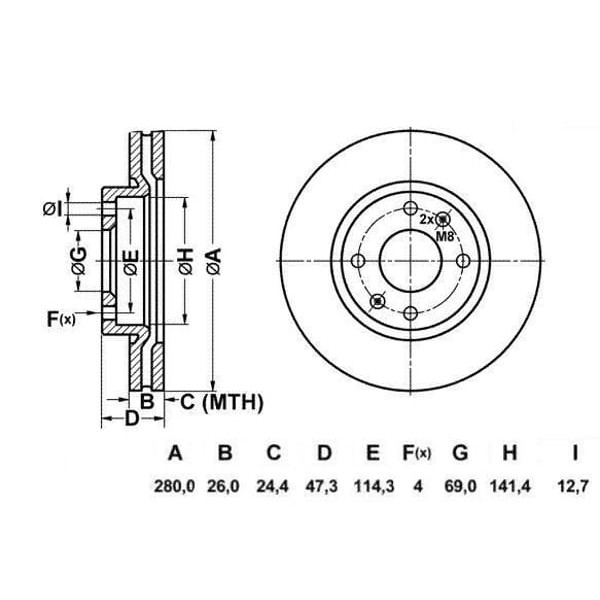 MGA 50231 Fren Diski Ön Sonata IV 98- Elantra 00- / Magentıs 01- Havalı 280Mm 