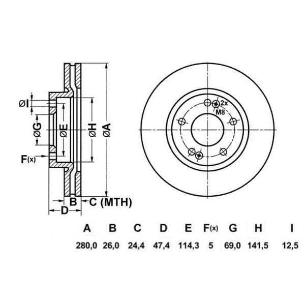 MGA 50241 Fren Diski Ön Coupe 02- Sonata V 05- Tucson 04- / Carens 06- Magentıs 06- Sportage 04- Hav