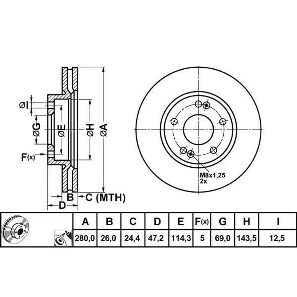 MGA 50242 Fren Diski Ön İx20 10- İ30 07- / Ceed 07- Soul 09- Soul 14- Venga 09- Havalı 280Mm