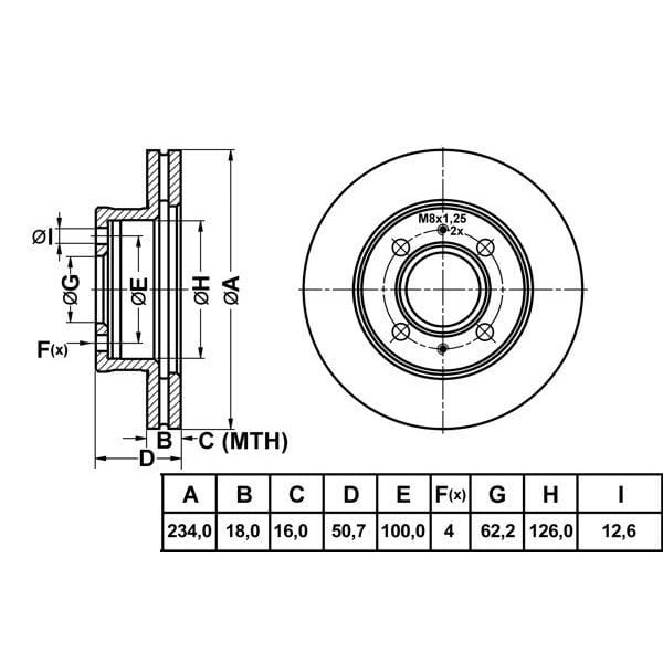 MGA 50243 Fren Diski Ön Atos 98- Havalı 234Mm 