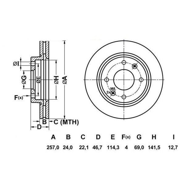 MGA 50249 Fren Diski Ön Elantra 00- Lantra 95- Matrıx 01- / Cerato 04- Havalı 257Mm