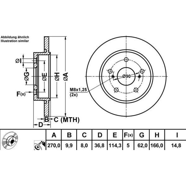 MGA 50250 Fren Diski Arka Corolla 07- Auris 07- Dizel Düz 270Mm