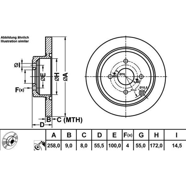 MGA 50255 Fren Diski Arka Corolla 03-07 Benzinli Düz 258Mm