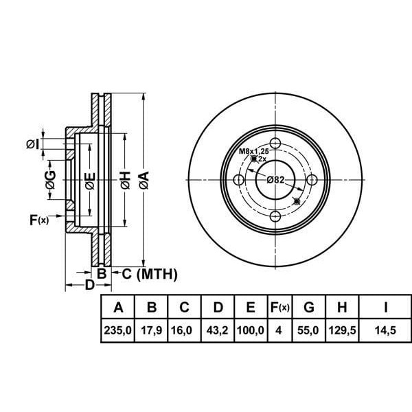 MGA 50257 Fren Diski Ön Yaris 99-05 Havalı 235Mm 