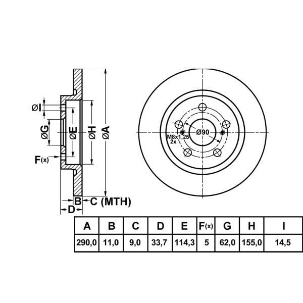 MGA 50262 Fren Diski Arka Avensis 08- Düz 290Mm 