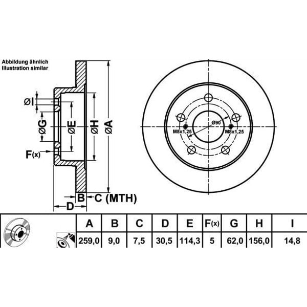 MGA 50271 Fren Diski Arka Corolla 07- Auris 07- Benzinli Düz 259Mm