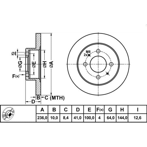 MGA 50280 Fren Diski Arka Mırage 91-03 Carisma 96-06 Colt 92-96 Lancer 92-03 Düz 236Mm