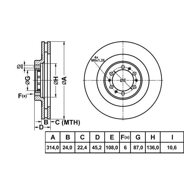 MGA 50288 Fren Diski Ön L200 06-11 4Wd Pajero Sport 98- Pajero 00- Havalı 314Mm
