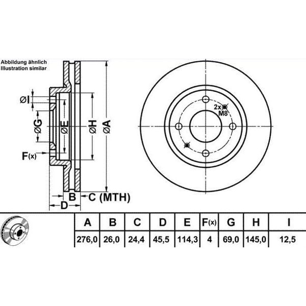 MGA 50293 Fren Diski Ön Galant 96-03 Lancer 03- Havalı 276Mm