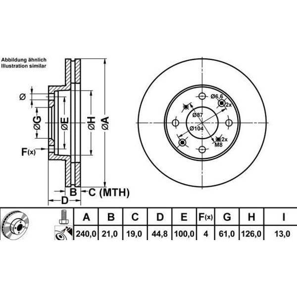MGA 50296 Fren Diski Ön Civic 91-01 Havalı 240Mm 